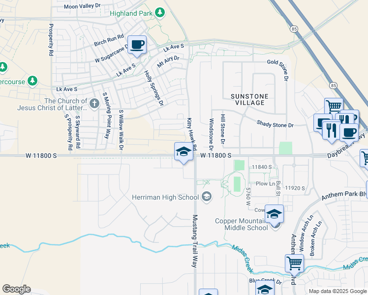 map of restaurants, bars, coffee shops, grocery stores, and more near 6024 West 11800 South in Herriman