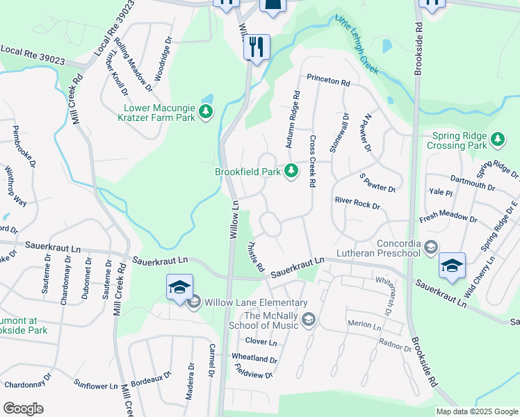 map of restaurants, bars, coffee shops, grocery stores, and more near 6022 Eli Circle in Macungie