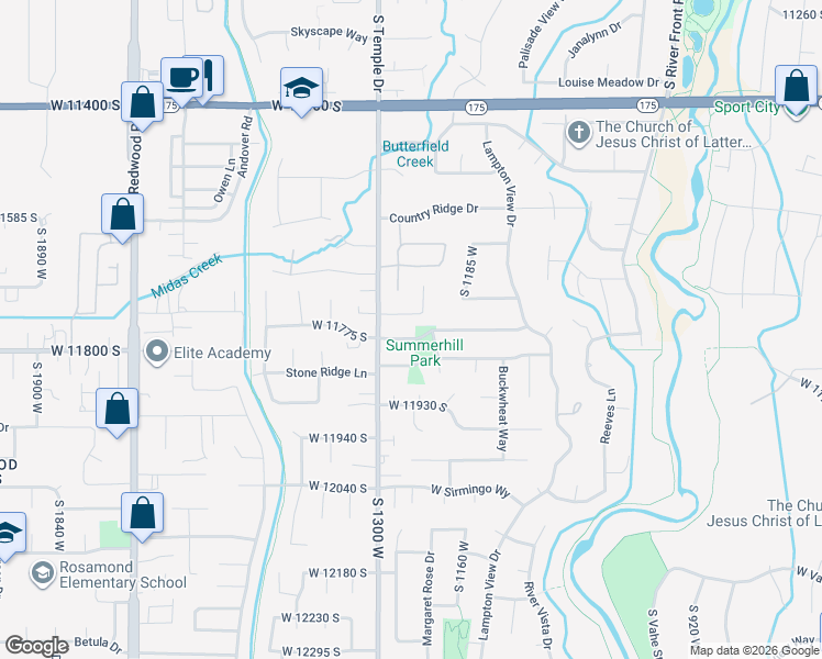 map of restaurants, bars, coffee shops, grocery stores, and more near 1272 Greasewood Drive in Riverton