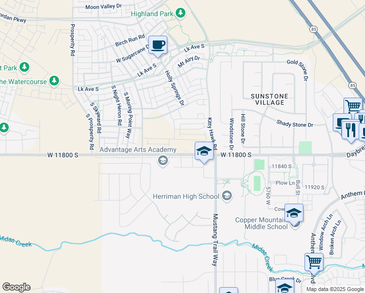map of restaurants, bars, coffee shops, grocery stores, and more near 6171 11800 South in Herriman