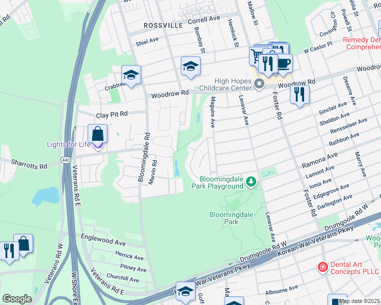 map of restaurants, bars, coffee shops, grocery stores, and more near 20 Malibu Court in Staten Island