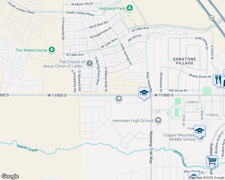 map of restaurants, bars, coffee shops, grocery stores, and more near 6196 West 11800 South in South Jordan