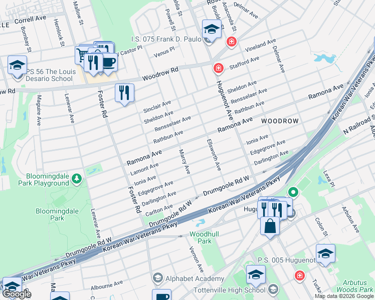 map of restaurants, bars, coffee shops, grocery stores, and more near 771 Lamont Avenue in Staten Island