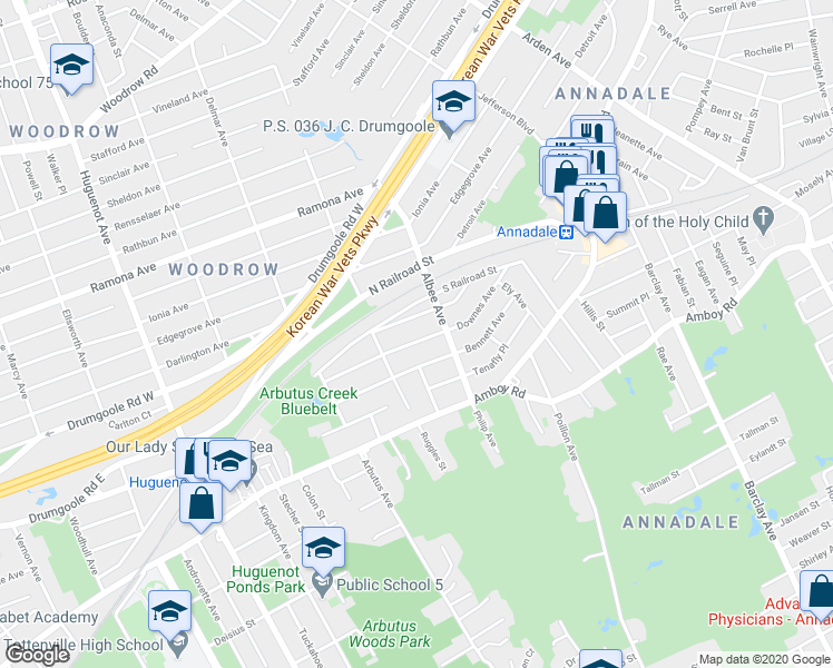 map of restaurants, bars, coffee shops, grocery stores, and more near 129 Downes Ave in Staten Island
