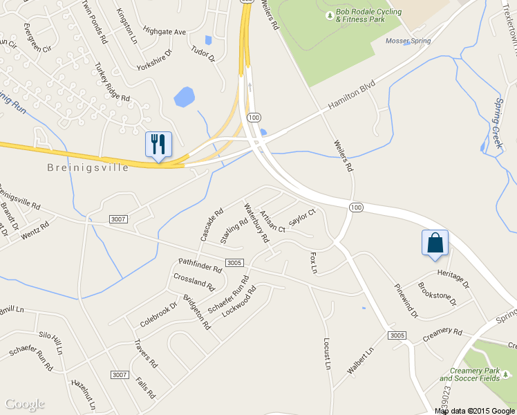 map of restaurants, bars, coffee shops, grocery stores, and more near 1405 Artisan Court in Breinigsville