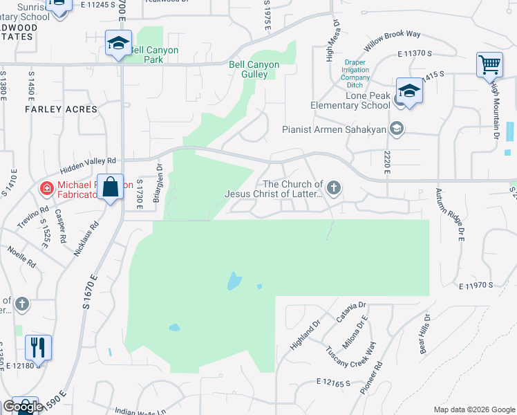 map of restaurants, bars, coffee shops, grocery stores, and more near 11759 East Oak Manor Drive in Sandy