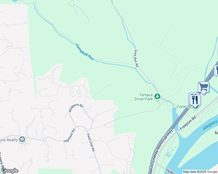 map of restaurants, bars, coffee shops, grocery stores, and more near 18 Overlook Drive in Pittsburgh