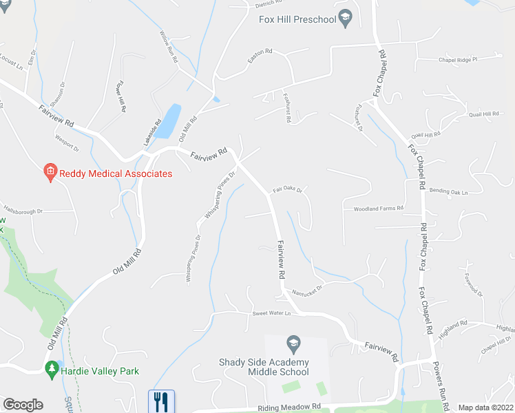 map of restaurants, bars, coffee shops, grocery stores, and more near 401 Fairview Road in Pittsburgh
