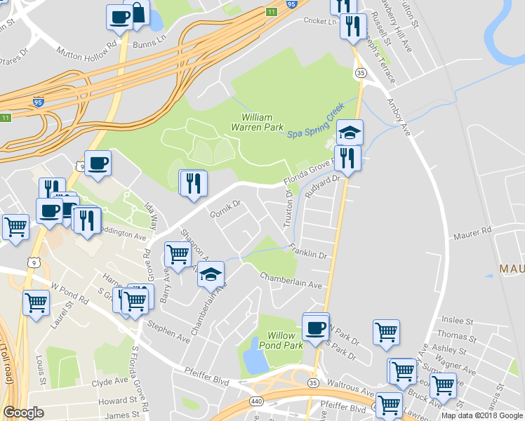 map of restaurants, bars, coffee shops, grocery stores, and more near 717 Franklin Drive in Perth Amboy
