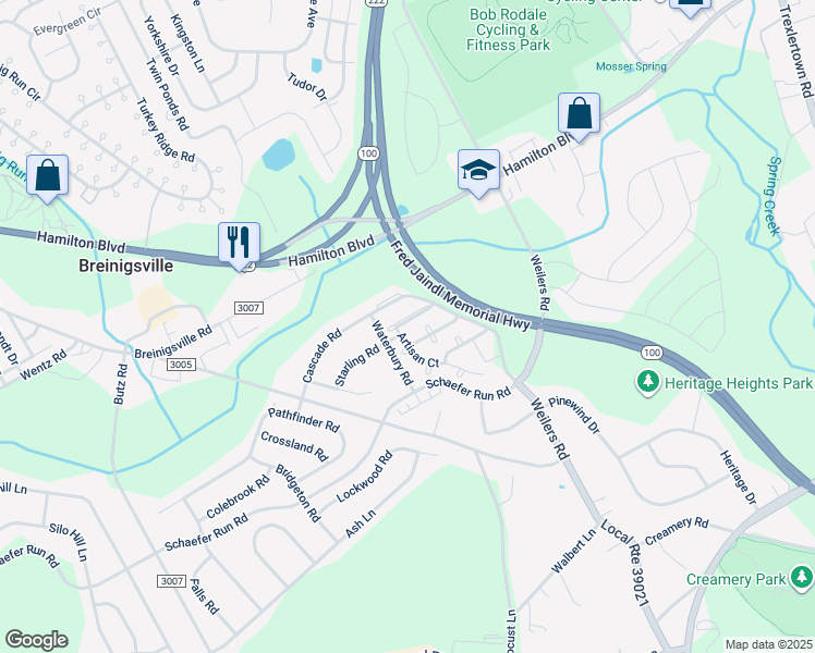 map of restaurants, bars, coffee shops, grocery stores, and more near 8518 Putnam Court in Breinigsville