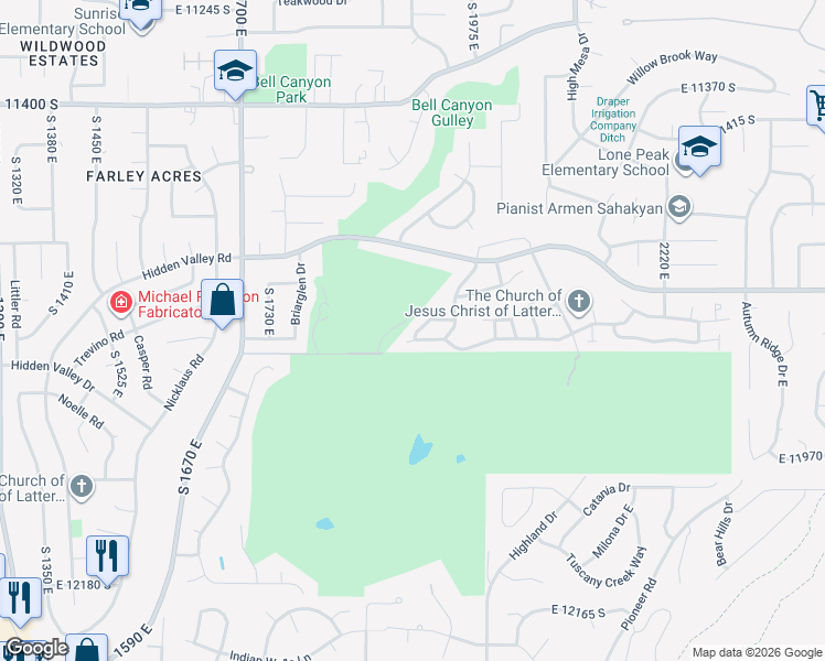 map of restaurants, bars, coffee shops, grocery stores, and more near 1905 Quail Crossing Lane in Sandy