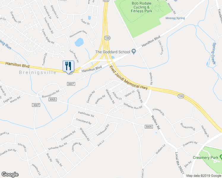 map of restaurants, bars, coffee shops, grocery stores, and more near 1399 Artisan Court in Breinigsville