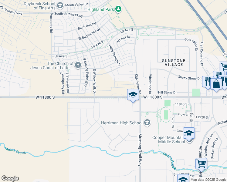 map of restaurants, bars, coffee shops, grocery stores, and more near 6123 Franciscotti Drive in South Jordan