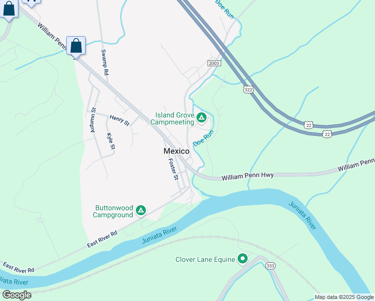 map of restaurants, bars, coffee shops, grocery stores, and more near 53 State Route 2003 in Mifflintown