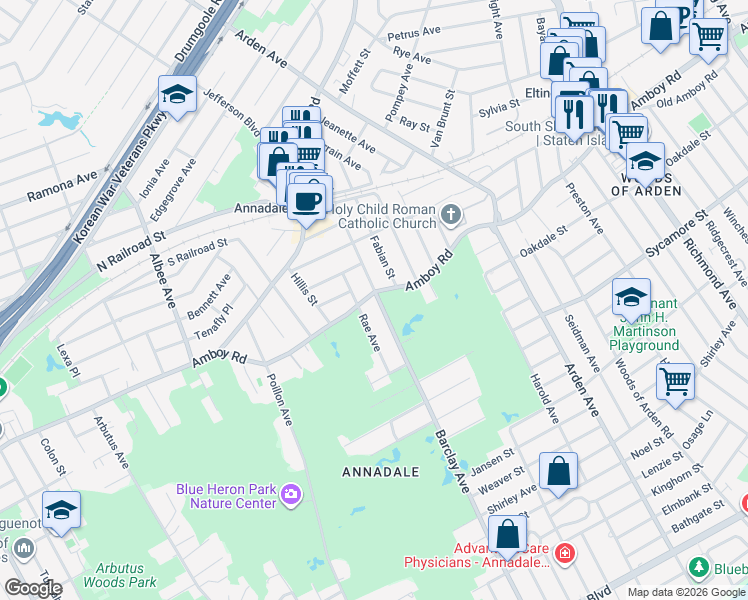 map of restaurants, bars, coffee shops, grocery stores, and more near 206 Barclay Avenue in Staten Island