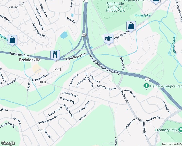 map of restaurants, bars, coffee shops, grocery stores, and more near 1399 Artisan Court in Breinigsville