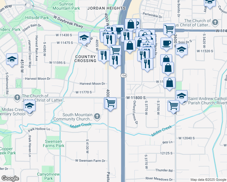 map of restaurants, bars, coffee shops, grocery stores, and more near 11789 4000 West in South Jordan