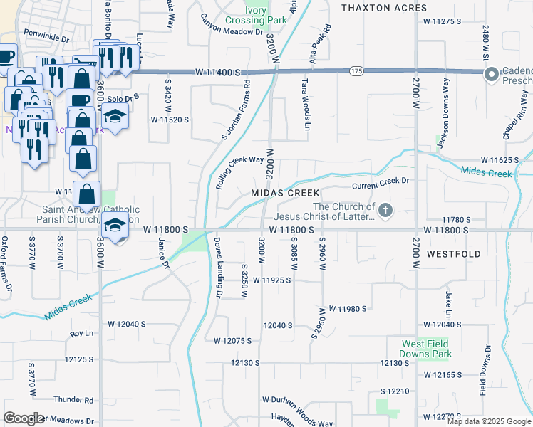 map of restaurants, bars, coffee shops, grocery stores, and more near 3168 Chalk Creek Way in South Jordan