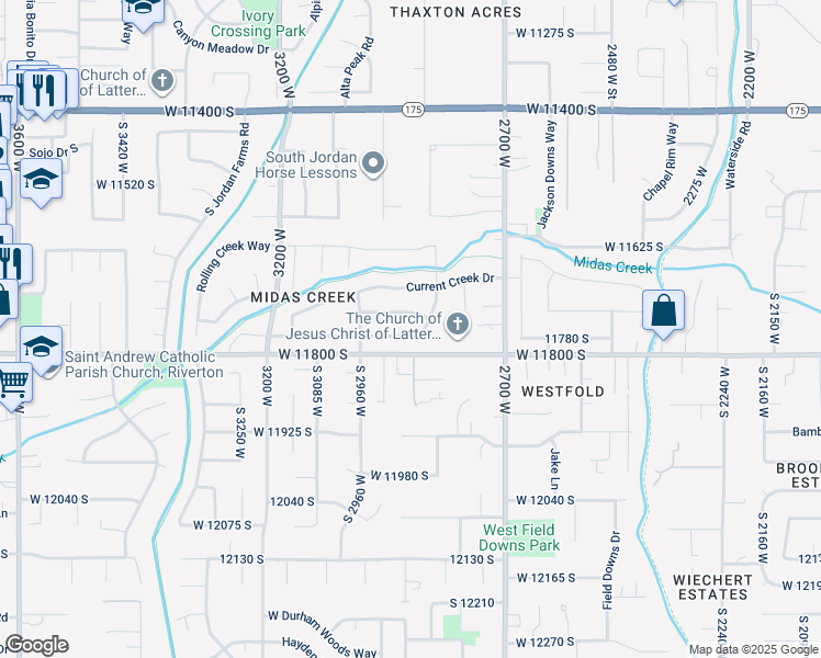 map of restaurants, bars, coffee shops, grocery stores, and more near 2896 West 11770 South in South Jordan