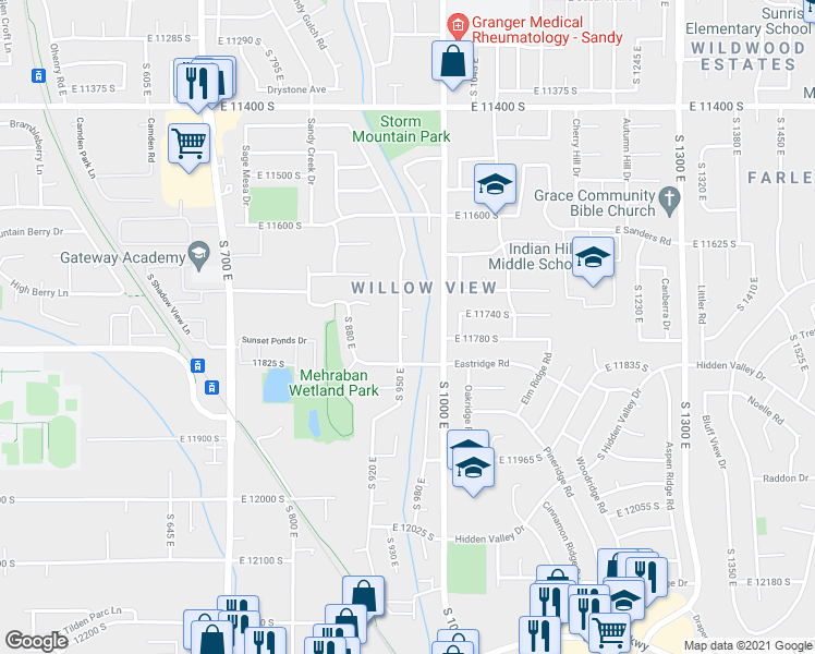 map of restaurants, bars, coffee shops, grocery stores, and more near 951 South Fork Circle in Sandy