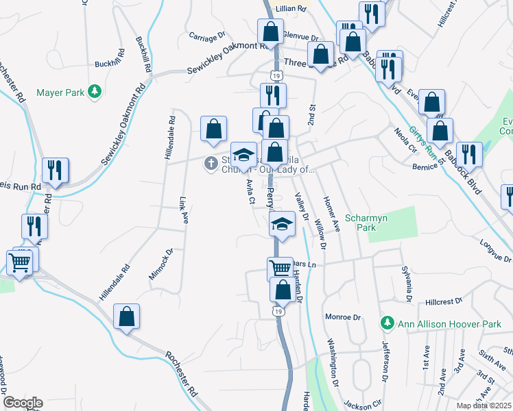 map of restaurants, bars, coffee shops, grocery stores, and more near 101 Atlantic Avenue in Pittsburgh