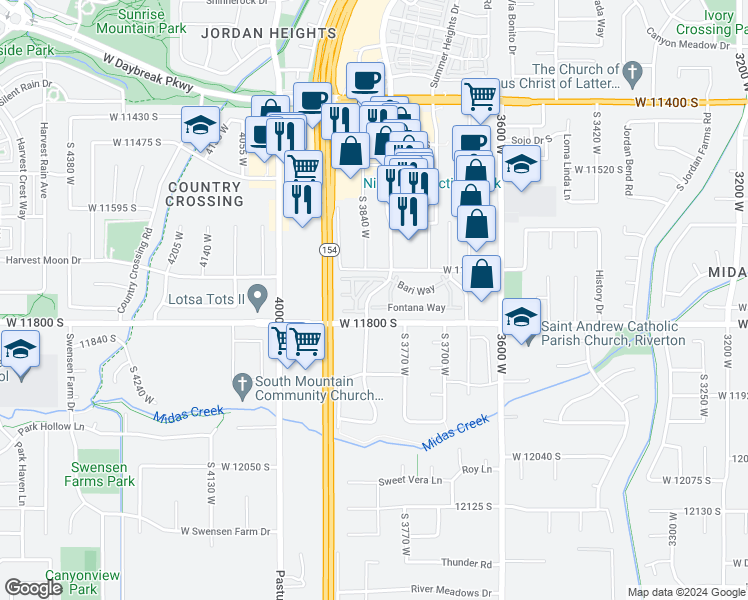 map of restaurants, bars, coffee shops, grocery stores, and more near 11756 South 3770 West in South Jordan