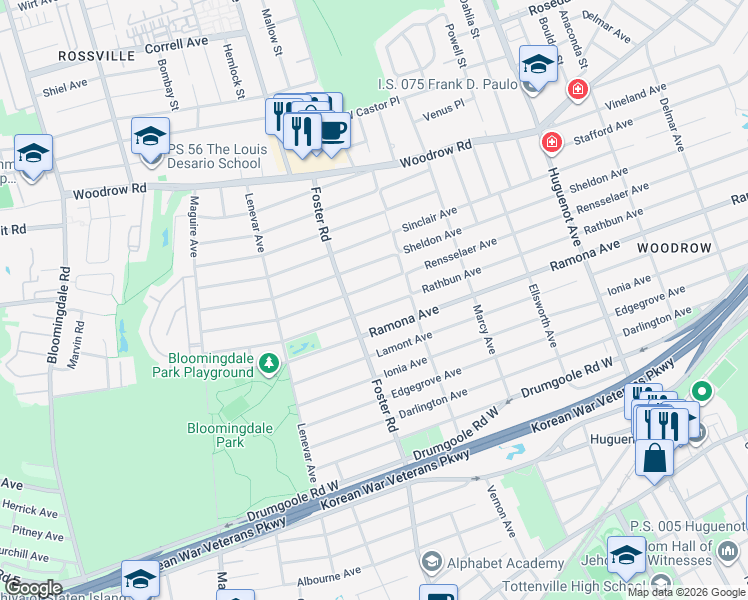 map of restaurants, bars, coffee shops, grocery stores, and more near 877 Rathbun Avenue in Staten Island