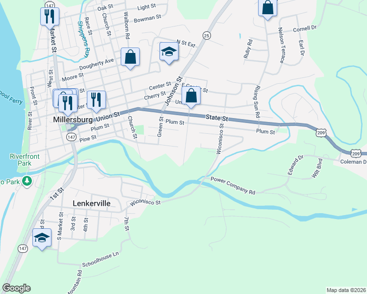 map of restaurants, bars, coffee shops, grocery stores, and more near 9 Chelton Avenue in Millersburg