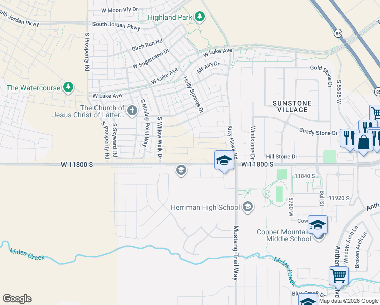 map of restaurants, bars, coffee shops, grocery stores, and more near 6127 Franciscotti Drive in South Jordan