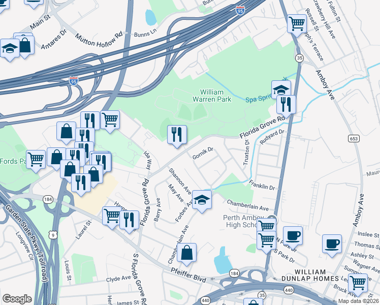 map of restaurants, bars, coffee shops, grocery stores, and more near 778 Gornik Drive in Perth Amboy