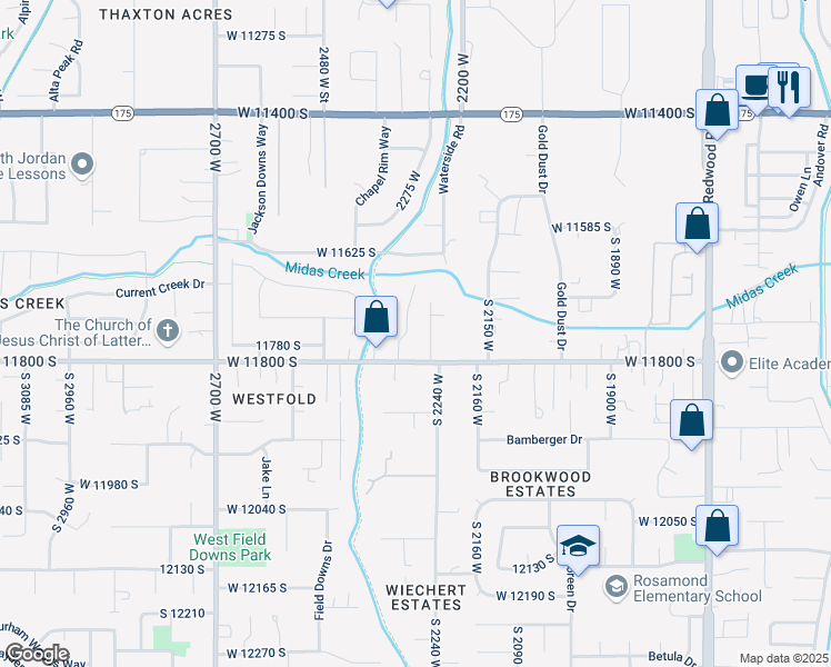map of restaurants, bars, coffee shops, grocery stores, and more near 11753 South Myers Park Lane in Riverton