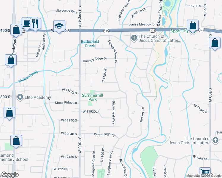 map of restaurants, bars, coffee shops, grocery stores, and more near 1065 Greasewood Drive in Riverton
