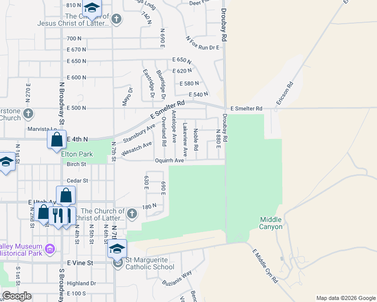 map of restaurants, bars, coffee shops, grocery stores, and more near 360 Lakeview Avenue in Tooele