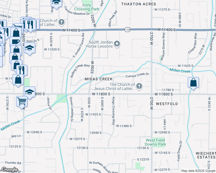 map of restaurants, bars, coffee shops, grocery stores, and more near 3042 Chalk Creek Way in South Jordan