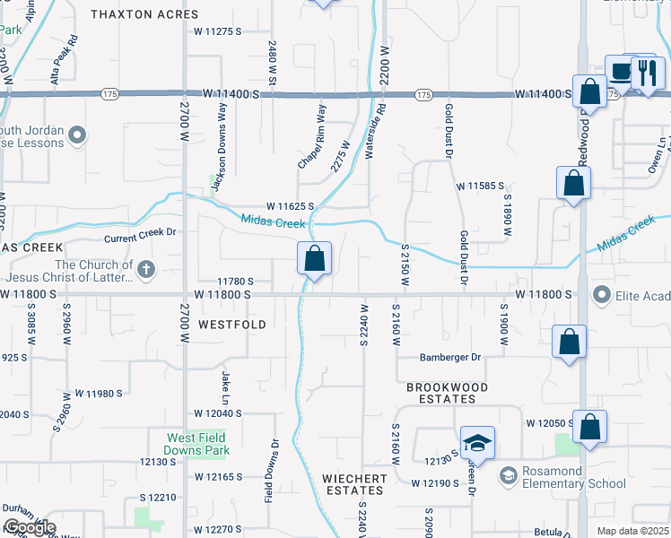 map of restaurants, bars, coffee shops, grocery stores, and more near 11758 South Myers Park Lane in Riverton