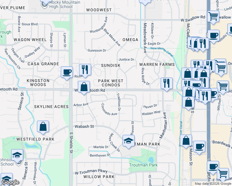 map of restaurants, bars, coffee shops, grocery stores, and more near 814 Arbor Avenue in Fort Collins