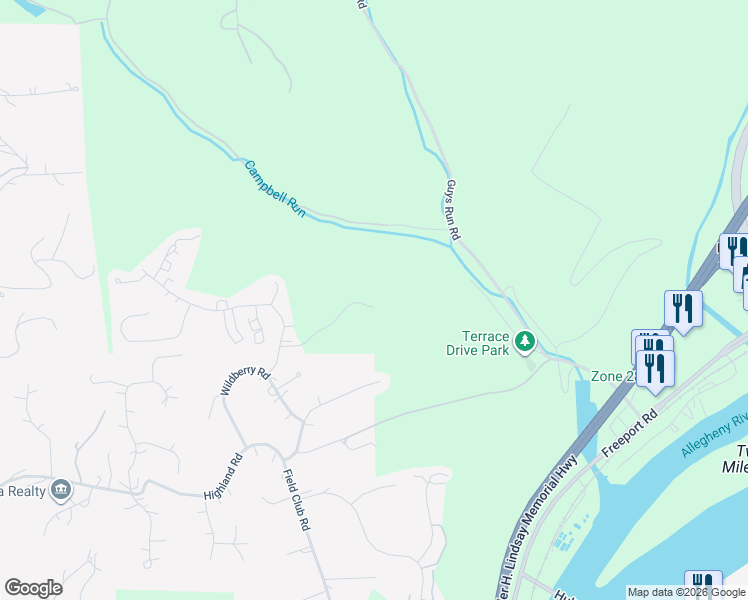 map of restaurants, bars, coffee shops, grocery stores, and more near 18 Overlook Drive in Pittsburgh