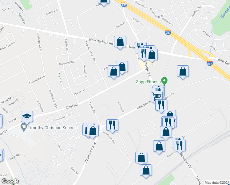 map of restaurants, bars, coffee shops, grocery stores, and more near 75 Ethel Road in Edison