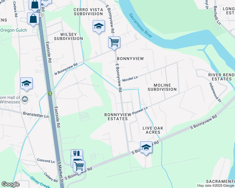map of restaurants, bars, coffee shops, grocery stores, and more near 5461 Mill Pond Lane in Redding