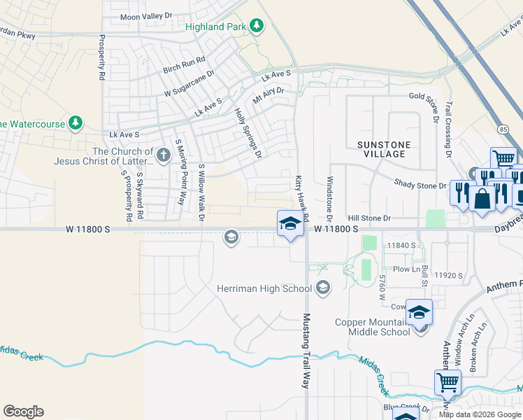 map of restaurants, bars, coffee shops, grocery stores, and more near 6083 Franciscotti Drive in South Jordan