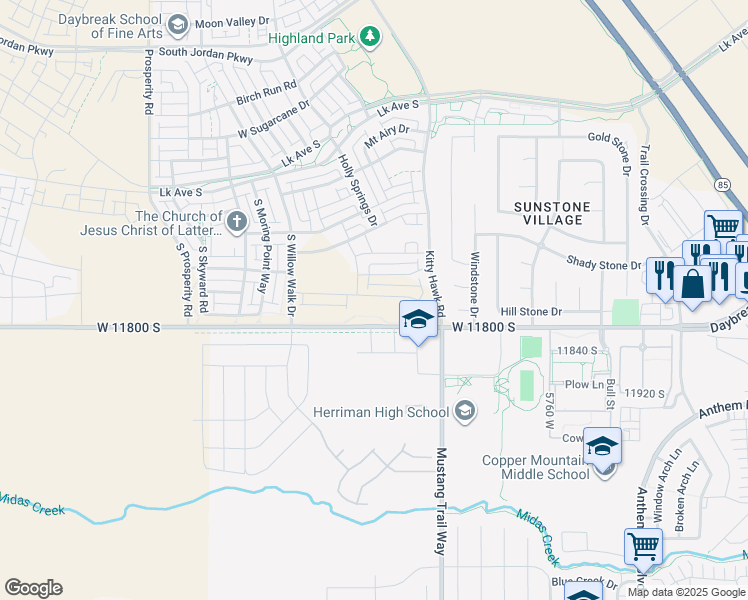 map of restaurants, bars, coffee shops, grocery stores, and more near 6089 Franciscotti Drive in South Jordan