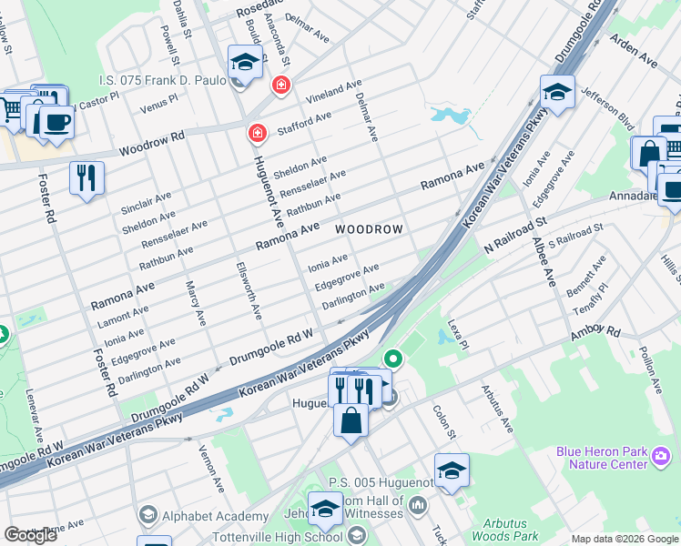 map of restaurants, bars, coffee shops, grocery stores, and more near 649 Edgegrove Avenue in Staten Island