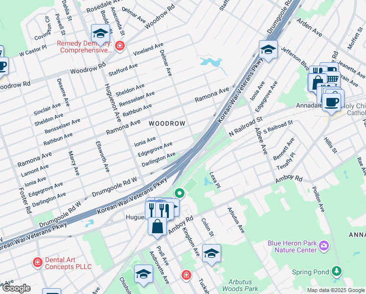 map of restaurants, bars, coffee shops, grocery stores, and more near 139 Darlington Avenue in Staten Island