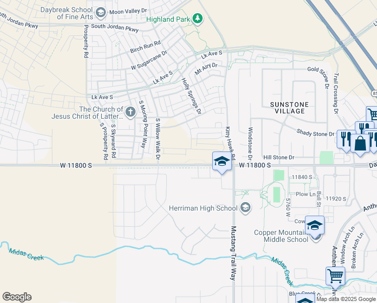 map of restaurants, bars, coffee shops, grocery stores, and more near 6129 Franciscotti Drive in South Jordan