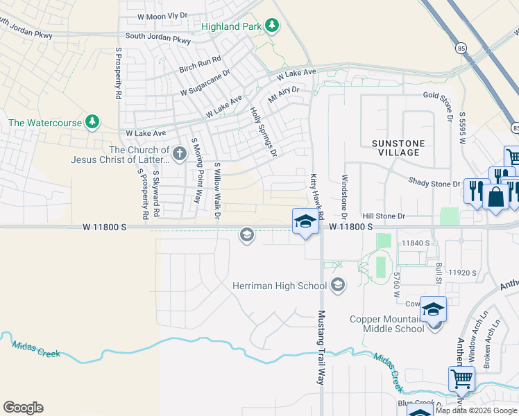 map of restaurants, bars, coffee shops, grocery stores, and more near 6129 Franciscotti Drive in South Jordan