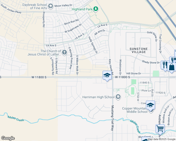 map of restaurants, bars, coffee shops, grocery stores, and more near 6153 Franciscotti Drive in South Jordan