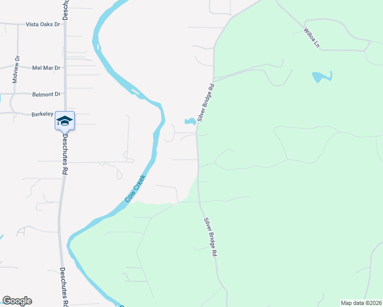 map of restaurants, bars, coffee shops, grocery stores, and more near 8596 Silver Bridge Road in Palo Cedro