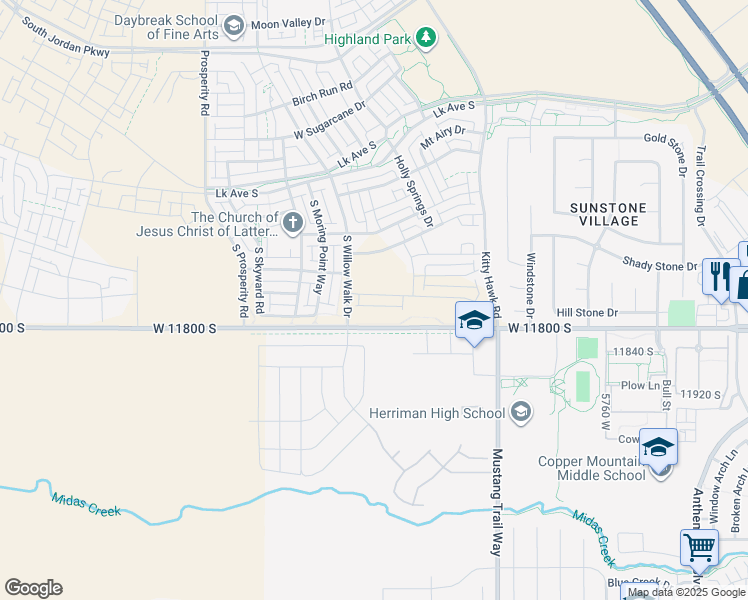 map of restaurants, bars, coffee shops, grocery stores, and more near 6187 Franciscotti Drive in South Jordan