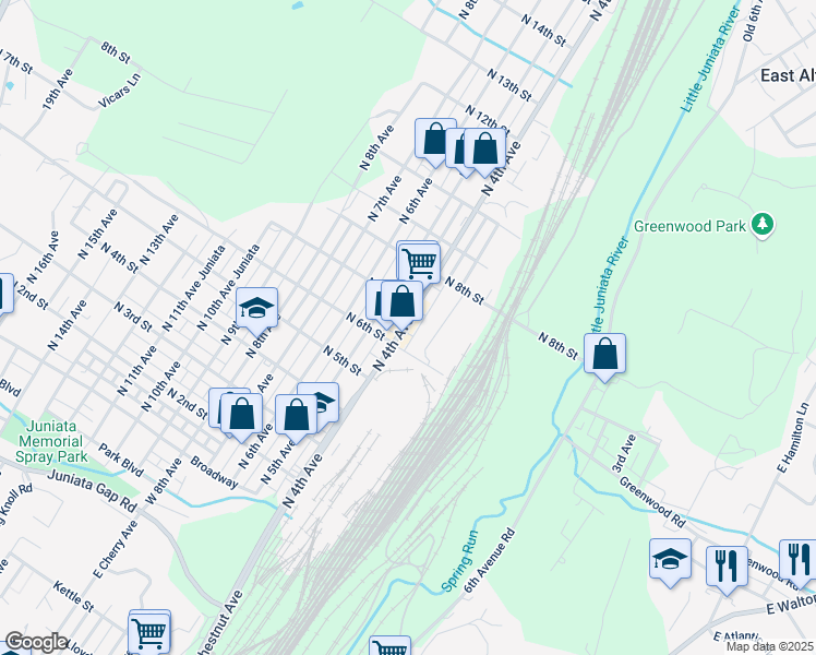 map of restaurants, bars, coffee shops, grocery stores, and more near 616 North 4th Avenue in Altoona