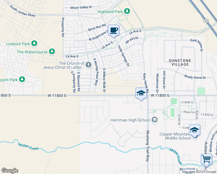map of restaurants, bars, coffee shops, grocery stores, and more near 6209 Franciscotti Drive in South Jordan